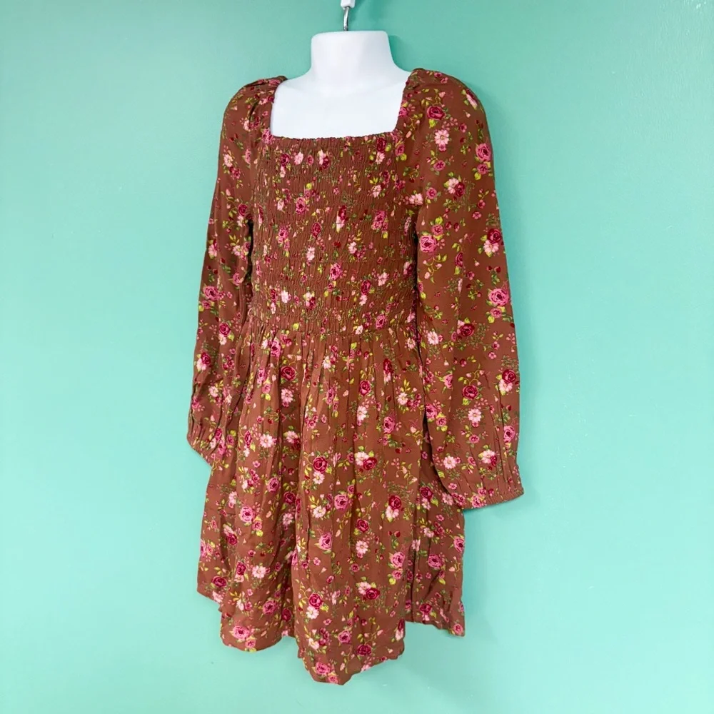 NWT Children’s Place Rust & Pink Floral Boho Long Sleeve Smocked Dress S 5/6 NEW